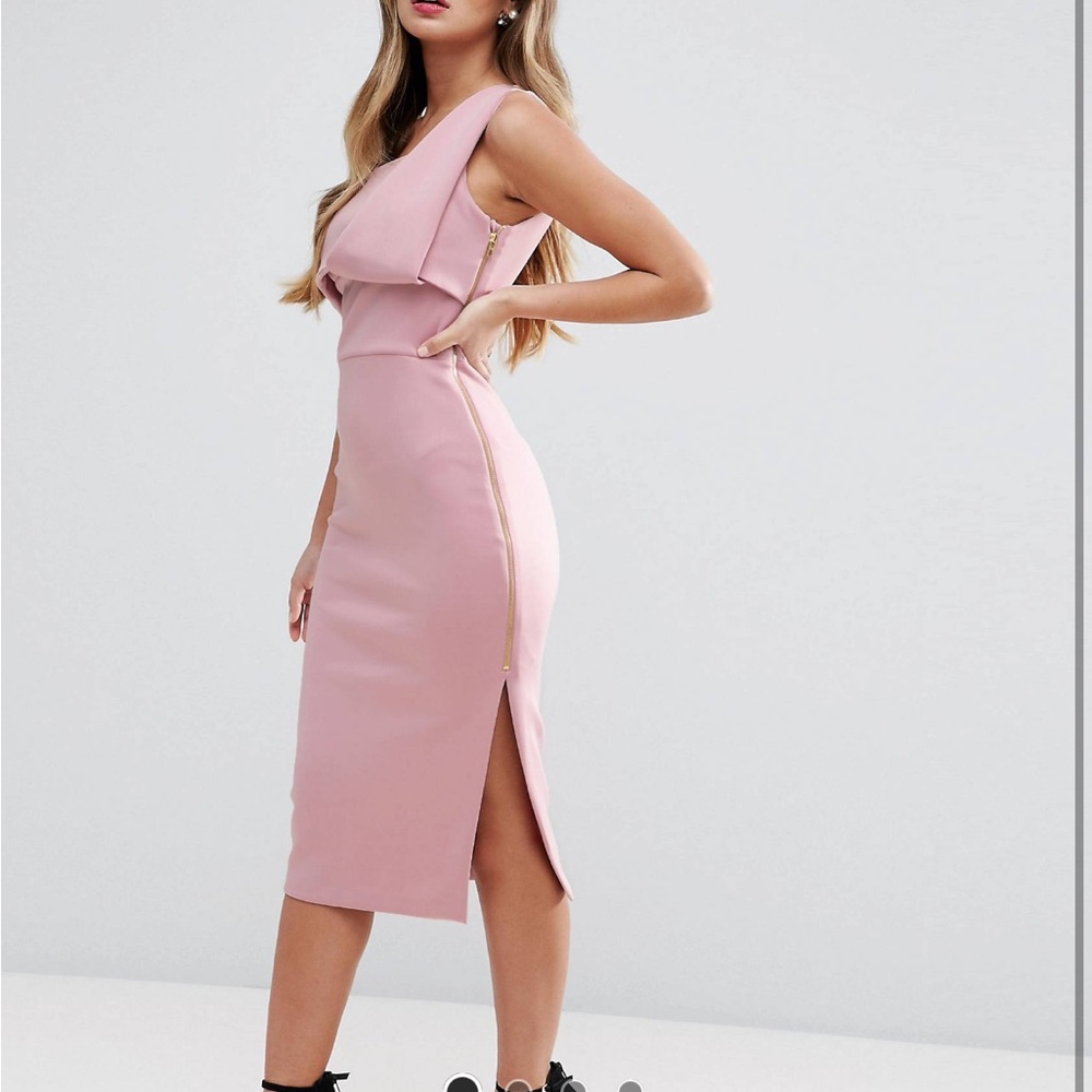One shoulder fold scuba pencil dress